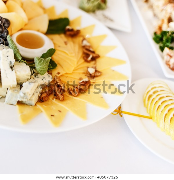 Plate Different Cheese Banquet Table Restaurant Stock Photo Edit