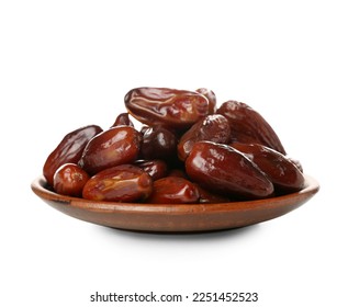 Plate with dried dates for Ramadan on white background - Shutterstock ID 2251452523