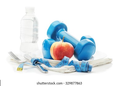 Plate Dumbbells Centimeters Knife Fork Apple Stock Photo 329877863 ...