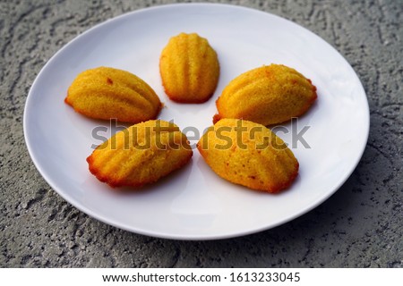 A plate of French madeleine cakes Stock photo © 
