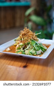 A Plate Of Fresh Mexican Aguachile With Fish, Avocado, Cucumber, No People, From The Side