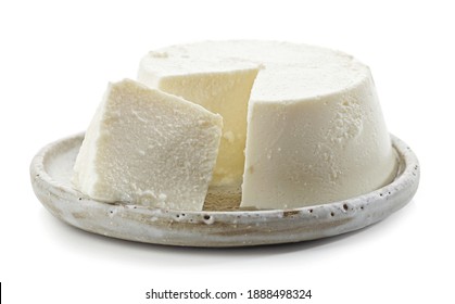 Plate Of Fresh Ricotta Cheese Isolated On White Background