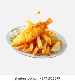 A plate full of fried fish and chips It is made for business purpose. - Powered by Shutterstock