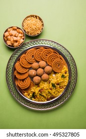 Plate Full Of Sweet And Salty Diwali Food / Snacks