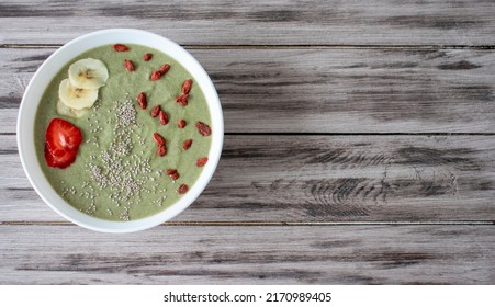 A Plate Of Green Smoothies. Fruit Curd. Idea For A Keto Breakfast. Copy Space For Text.