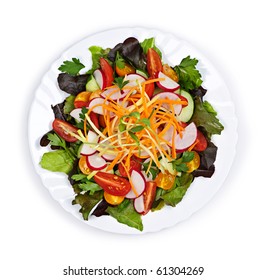 Plate Of Healthy Green Garden Salad With Fresh Vegetables From Above