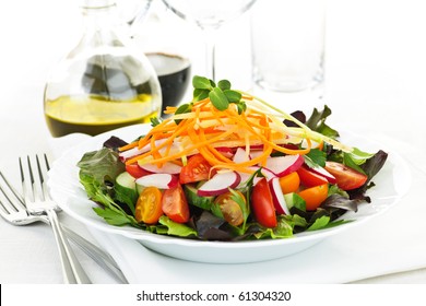 Plate Of Healthy Green Garden Salad With Fresh Vegetables