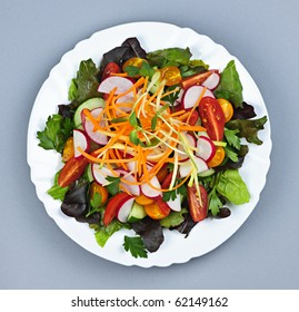 Plate Of Healthy Green Garden Salad With Fresh Vegetables From Above