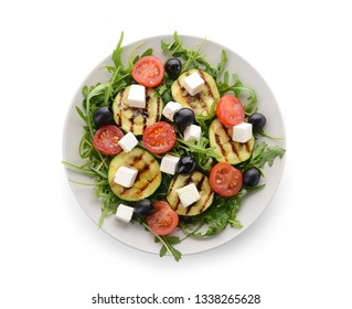 Plate With Healthy Salad On White Background