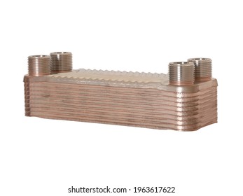 Plate heat exchanger for heating water in the circuit by heat exchange with the heating circuit, consisting of a stacked structure of twelve corrugated stainless steel plates brazed with copper