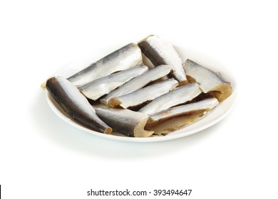 Plate With Herring Isolated On White Background