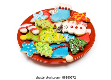 Plate Of Iced Christmas Cookies