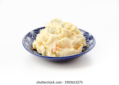 Plate Of Potato Salad On A White Background