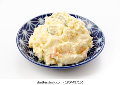 Plate Of Potato Salad On A White Background
