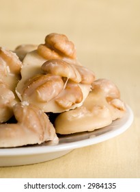 Plate of praline candies with pecans