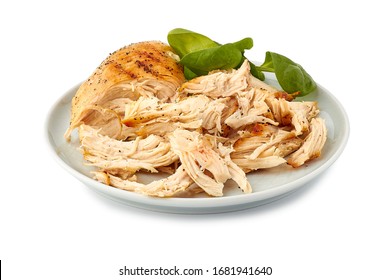 Plate With Pulled Chicken Breast On White