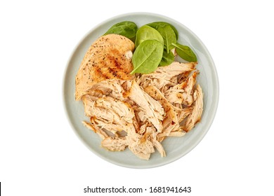 Plate With Pulled Chicken Breast On White