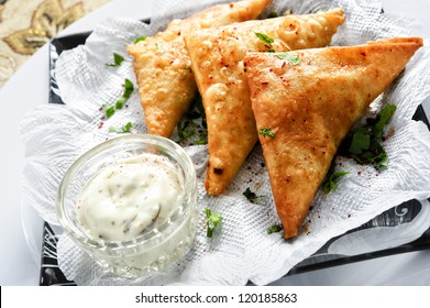 Plate Of Sambusek,traditiona L Arabic Food.