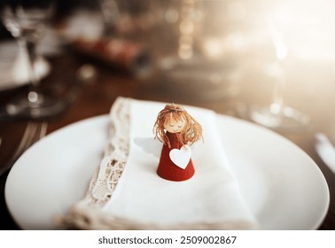 Plate, setting and dining room decor in home for Christmas holiday, house party and tradition. Xmas season, welcome celebration and cutlery for festive feast, December crockery and hosting dinner - Powered by Shutterstock