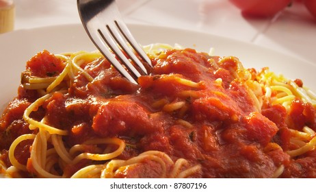 Plate Of Spaghetti With Marinara Sauce