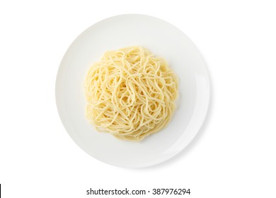 A Plate Of Spaghetti Pasta Isolated On White Background.