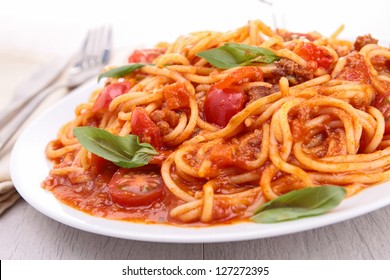 Plate Of Spaghetti And Tomato Sauce