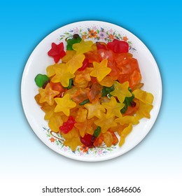 A Plate Of Star And Bear Shaped Jelly Candies.