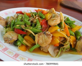 A Plate Of Stir-fried Yard Long Bean With Snapper Fish Fillets