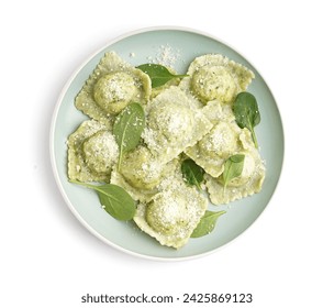 Plate of tasty ravioli with spinach and cheese on white background - Powered by Shutterstock