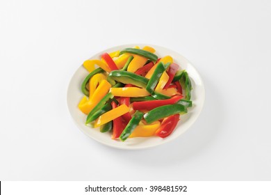 Plate Of Three Color Bell Pepper Strips