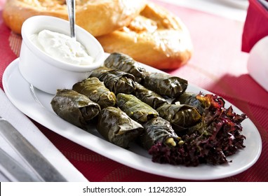 Plate of traditional eastern vine leafs.