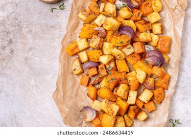 A plate of vegetables with onions and parsley on top. The vegetables are cut into small pieces and arranged in a way that looks appetizing - Powered by Shutterstock