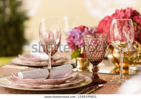 Plate White Tissue Wine Glasses Placed Stock Photo Edit Now