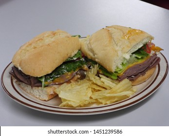 Plated Roast Beef Sub With Chips