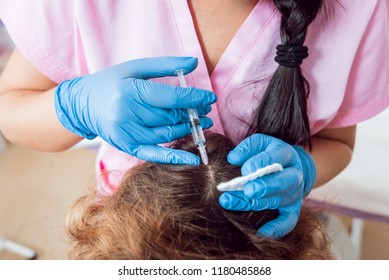 Platelet Rich Plasma Injection Procedure. Hair Growth Stimulation. PRP Therapy Process.