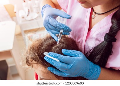 Platelet Rich Plasma Injection Procedure. Hair Growth Stimulation. PRP Therapy Process.