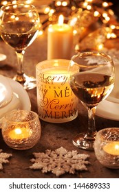 Plates And Decorations On Holiday Table Setting.