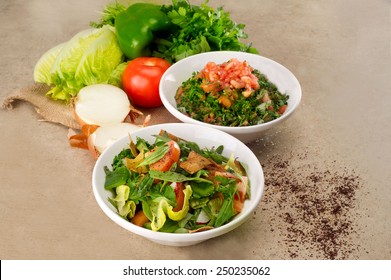 Plates Traditional Arabic Salad Fattouch Tabbouleh Stock Photo (Edit ...