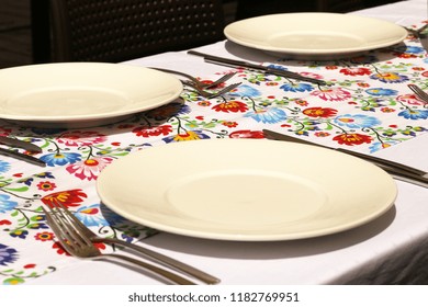 plates and traditionally set table