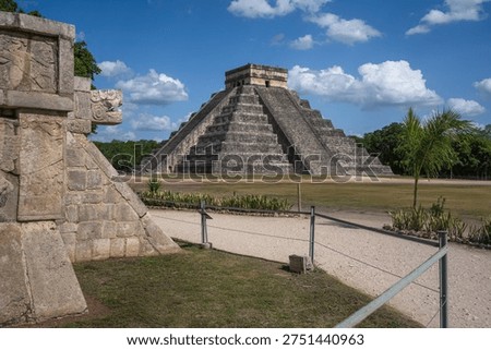 Platform of the Eagles and Jaguars and Pyramid Temple of Kukulcan (El Castillo) - Chichen Itza, Yucatan, Mexico