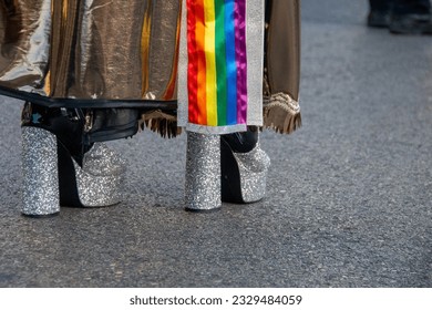 Platform shoes worn by a dragqueen in the gay pride parade in Madrid