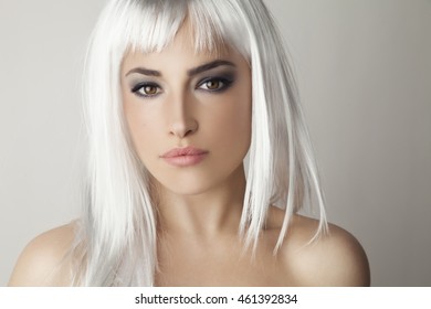 Platinum Hair Beauty Portrait, Studio White