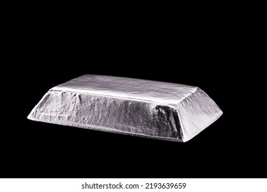 Platinum Ingot Or Bar, Noble Metal, Used In The Production Of Catalysts, Luxury Jewelry, Isolated Black Background