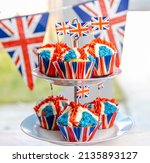 Platinum Jubilee Cupcakes in the Design of the Union Jack. Designed to celebrate the Queen