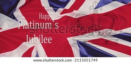 Platinum jubilee of Queen Elizabeth of Great Britain.British flag and symbol of the Queen's crown.England holiday ceremony