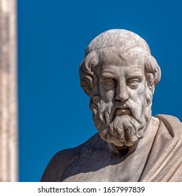 Plato The Ancient Greek Philosopher And Thinker On Blue Sky Background, Space For Your Text