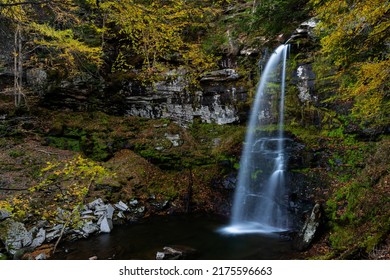 Plattekill Falls - Long Exposure Of Waterfall In Autumn - Catskill Mountains + Appalachian Mountain Region - New York