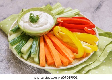 Platter Of Assorted Fresh Vegetables With Ranch Dip