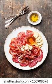 Platter Of Assorted Snack Ham, Salami, Cheese And Honey