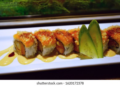 Platter Of Gourmet Crunchy Sushi Maki Rolls